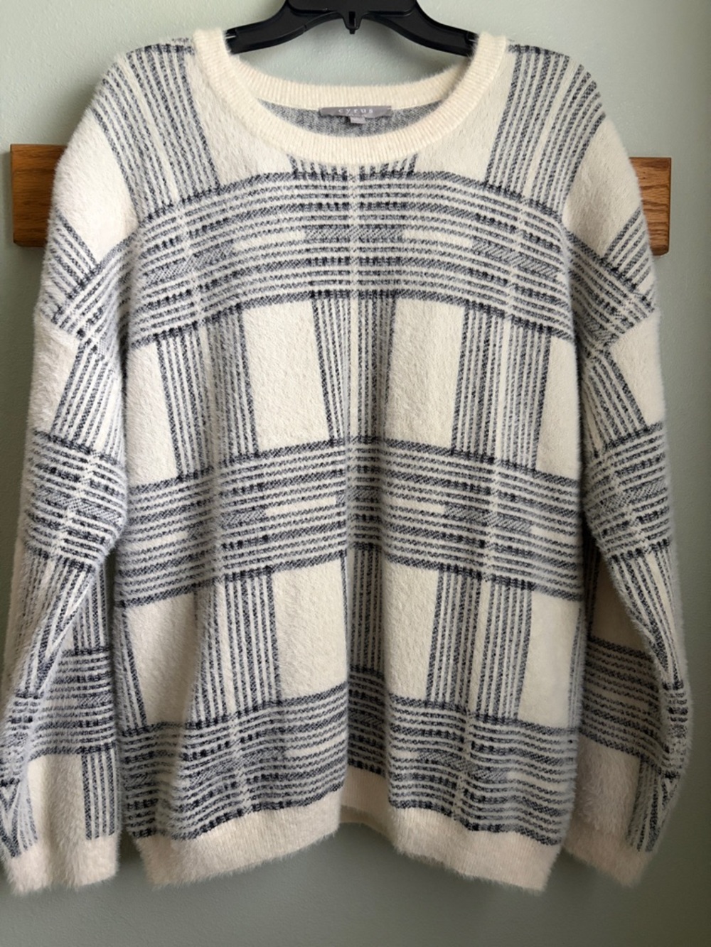 Cyrus Cream and Gray Plaid Cozy Crewneck Sweater
